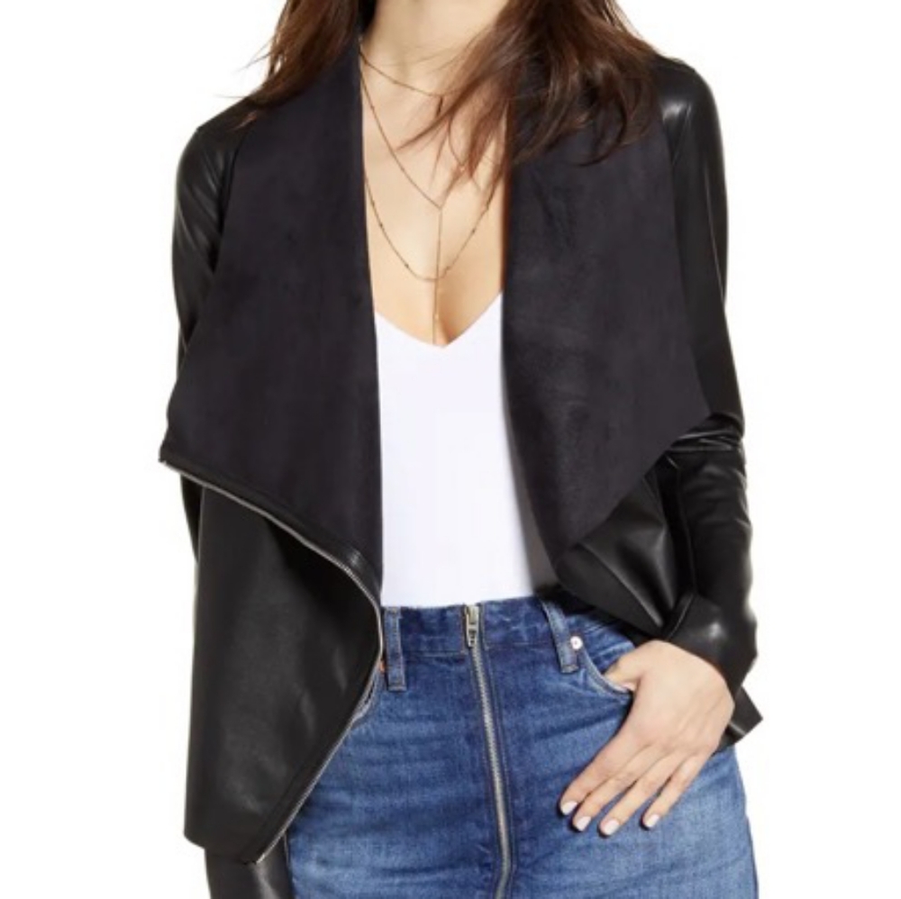 BlankNYC Faux Leather Drape Front Jacket